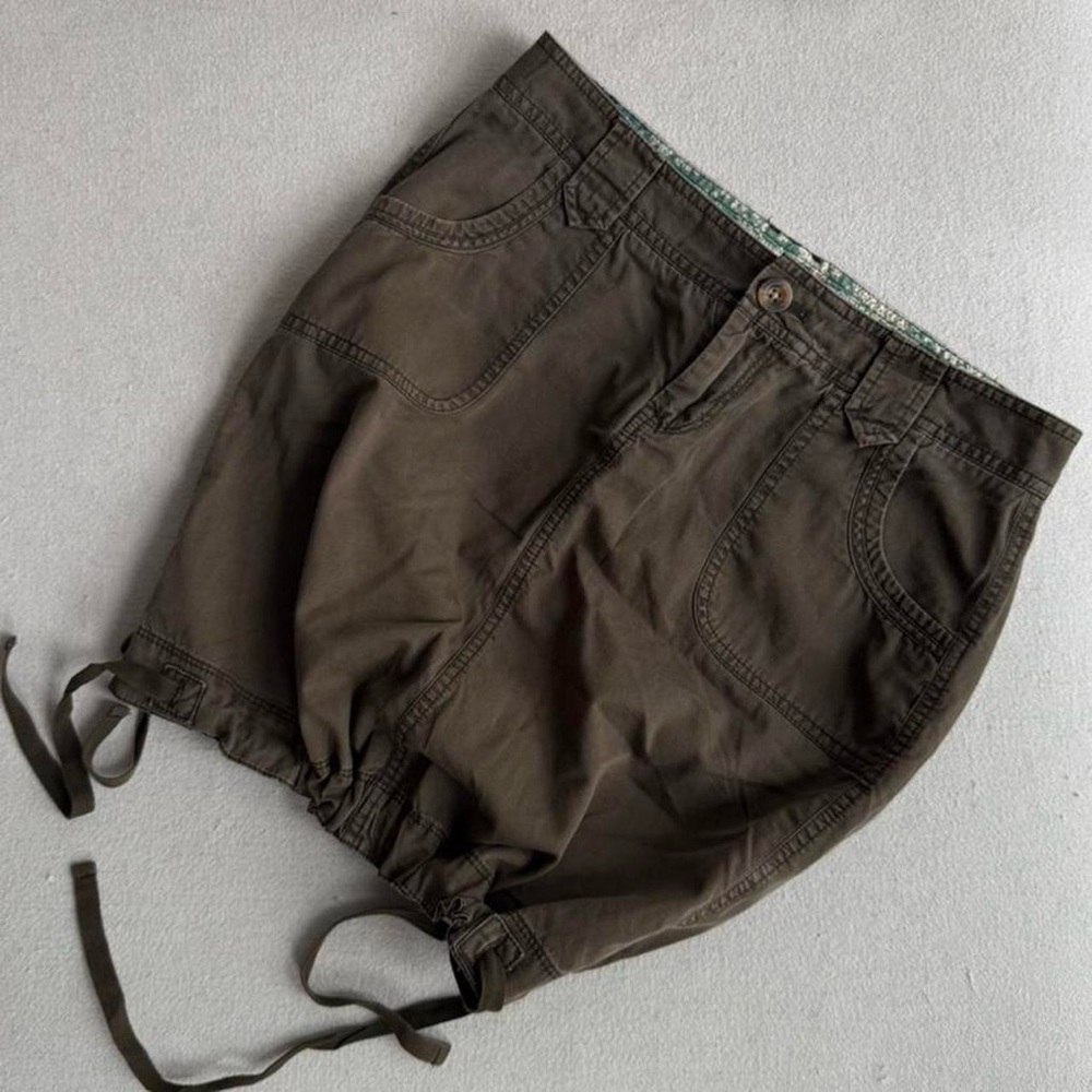 vintage 100% cotton olive green tinted - brownish cargo mini skirt